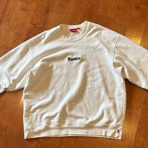 Supreme White Crewneck Sweater with Logo